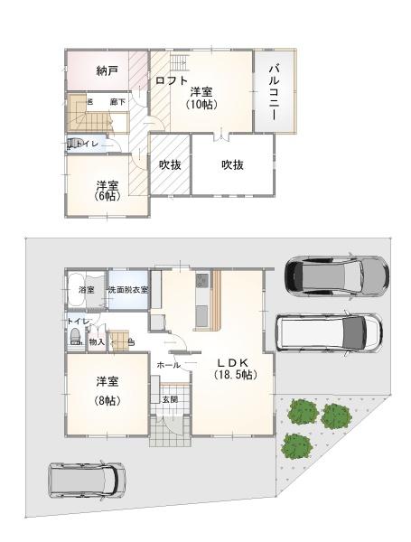 吹き抜けやロフトがある角地戸建！