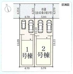 東大阪市菱屋西1丁目の新築一戸建(区画図)