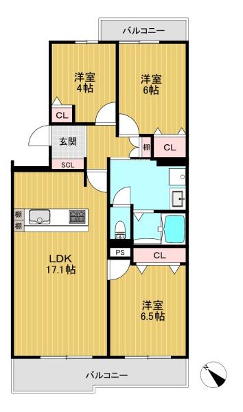高槻阿武山二番街208号棟　3階部分