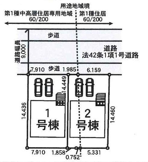 豊田市大林町第6 全2棟・1号棟(全体区画図)