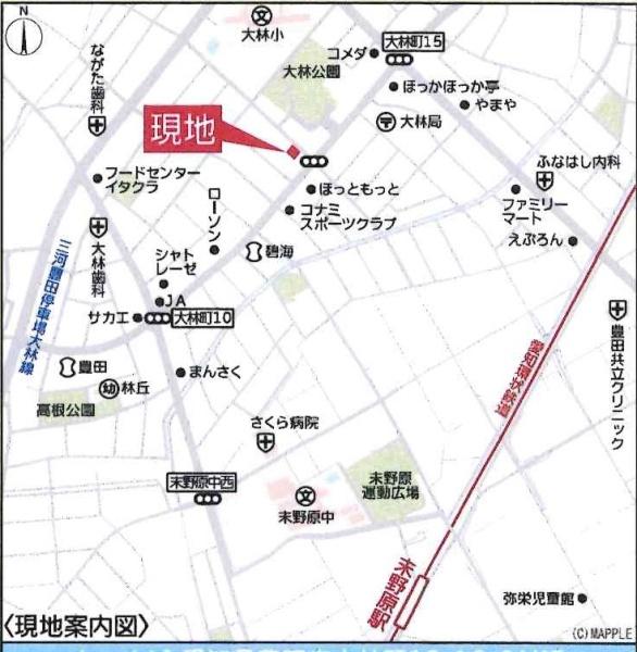 豊田市大林町第6 全2棟・1号棟(現地案内図)