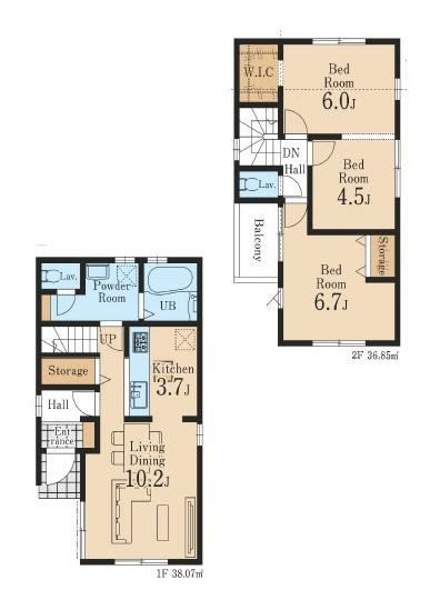 東久留米市前沢5丁目 全3棟 2号棟 新築一戸建