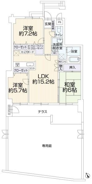 レリアコート中野島　専用庭　床暖房　和室