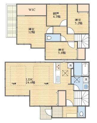 稲城市東長沼新築戸建１号棟　LDK20帖超　床暖房付き