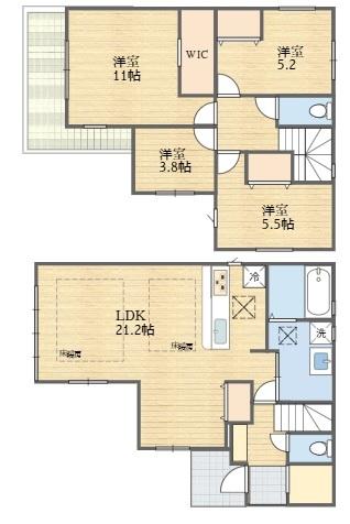 稲城市東長沼新築戸建２号棟　LDK20帖超　床暖房付き
