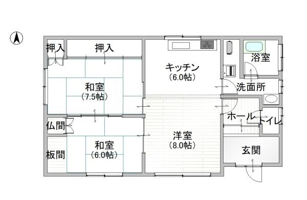 新通北１丁目の南西角地のリノベ向き中古平屋住宅