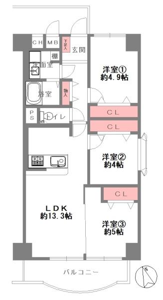 八尾セントラルハイツ中古マンション(間取り)