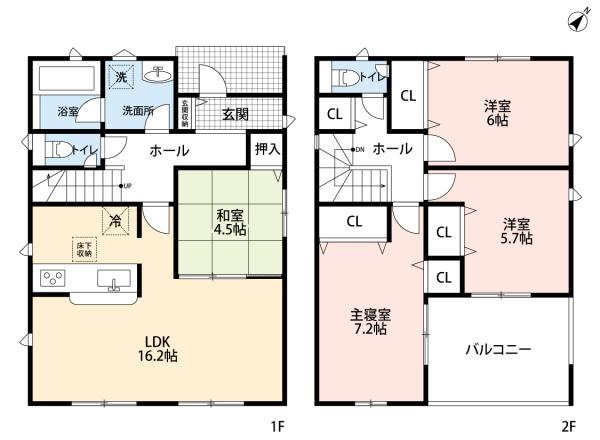 豊田市鴛鴨町第22号棟新築戸建全2棟(間取り)
