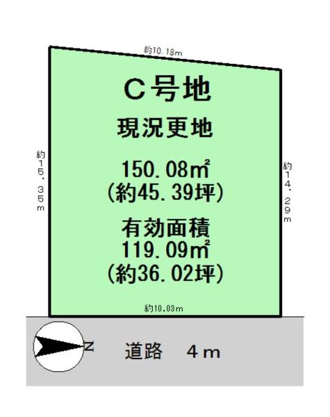 桜井市河西Ｃ号地建築条件なし土地