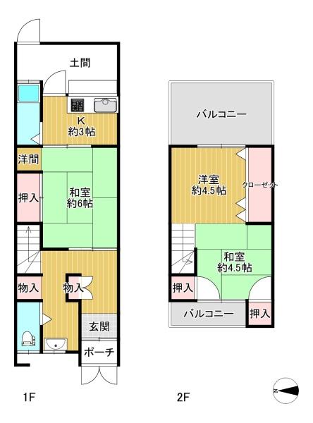 八尾市緑ヶ丘4丁目の中古一戸建て(間取り)