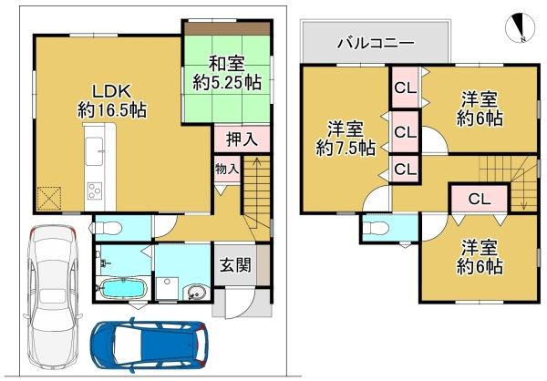堺市北区野遠町の中古一戸建て(間取り)