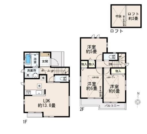 小平市花小金井5丁目の新築一戸建(間取り)