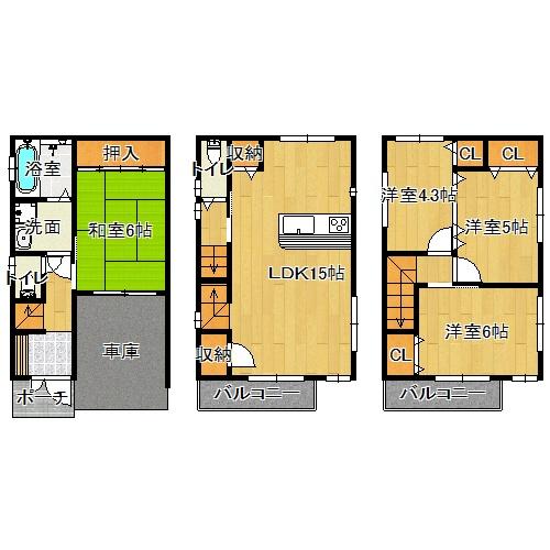 大阪市平野区瓜破東5丁目の中古一戸建て(間取り)