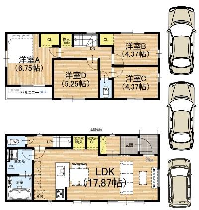 京田辺市河原神谷新築戸建 1期5号地(間取り)