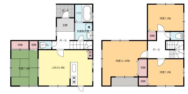 駐車場並列2台可能外壁塗装済の2階建戸建て