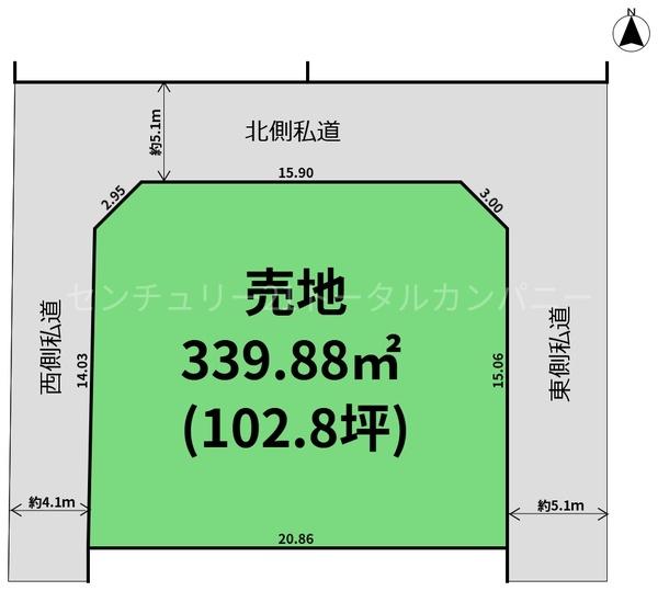 【高台】下北方町100坪超の新築用地　建築条件無し