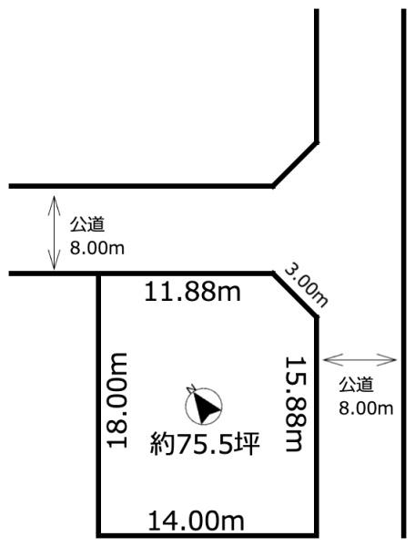 解体更地渡し　７５．５坪　北東南東２面角地