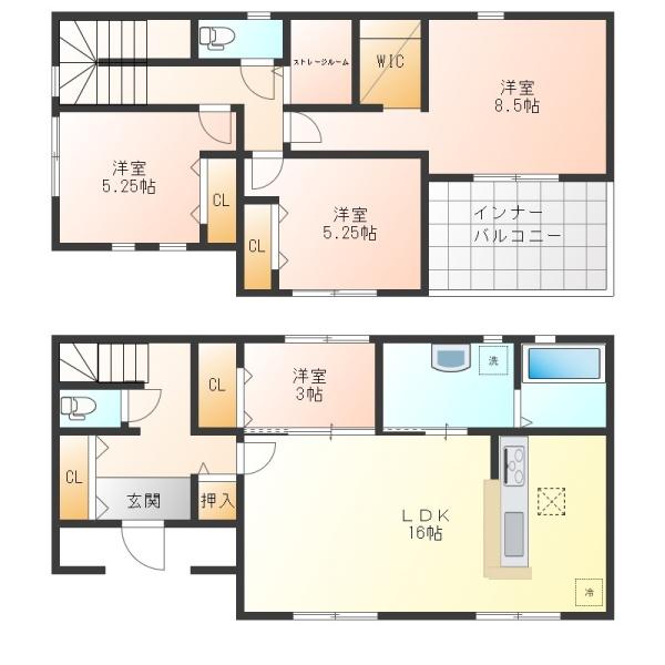 鈴鹿市北堀江2丁目の新築一戸建(間取り)