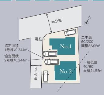 藤沢市辻堂東海岸302 新築1号棟 全2棟(全体区画図)
