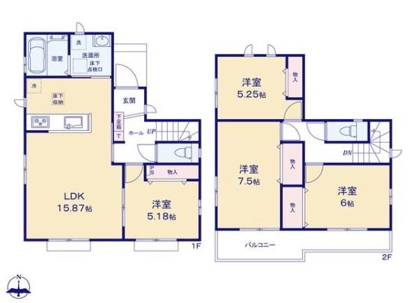 茅ヶ崎市萩園第2 新築戸建1号棟 全3棟(間取り)