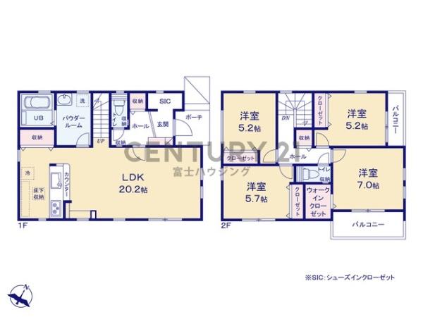 藤沢市亀井野7期 新築戸建2号棟 全3棟(間取り)