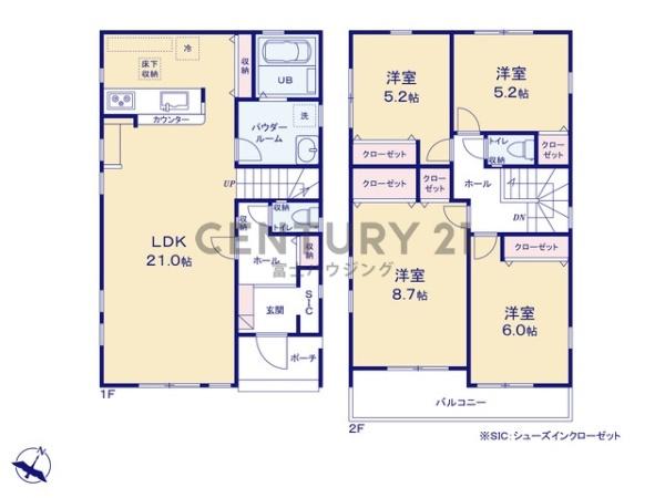 藤沢市亀井野7期 新築戸建3号棟 全3棟(間取り)