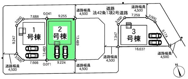 岡崎市中島町新築戸建全3棟2号棟(区画図)