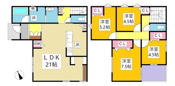 豊田市広川町新築戸建全4棟1号地(間取り)