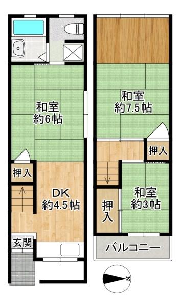 東大阪市下六万寺町３丁目の中古テラスハウス
