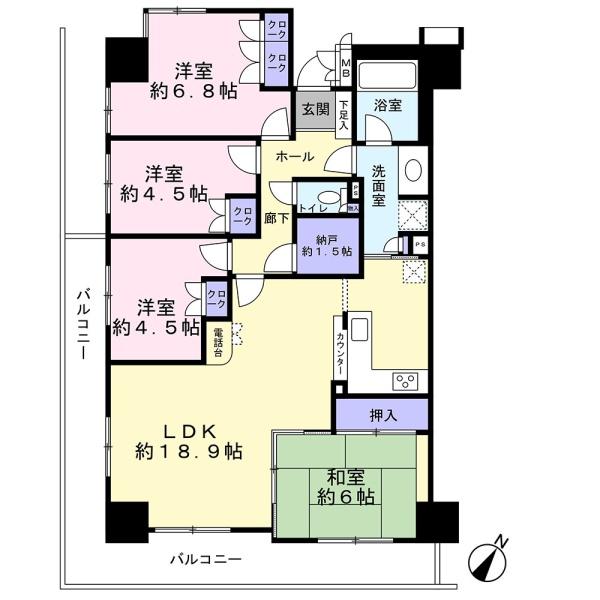 2面バルコニーで開放感あるリビング　　エムズ鴨江