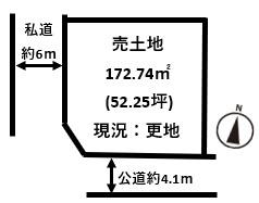 桜井市脇本南西角地建築条件無し売土地1280万円