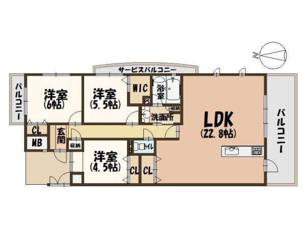ルイシャトレ大和八木改装済・LDK約22畳