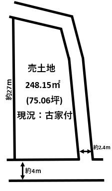 桜井市金屋建築条件無し・古家付売土地1098万円