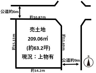 王寺町本町5丁目北東角地・建築条件無し売土地