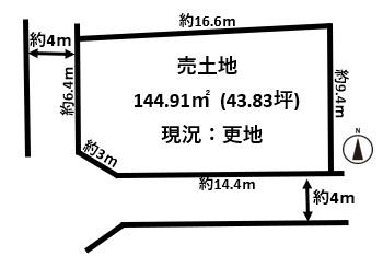 橿原市吉田町南西角地・建築条件無し売土地
