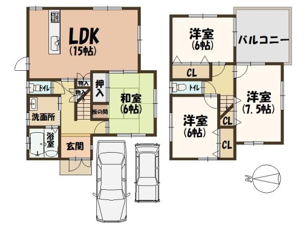 橿原市醍醐町駐車2台可能・H15年築中古戸建
