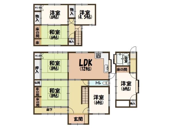 平群町椿井畑・田・山林土地約700坪付中古戸建・6DK