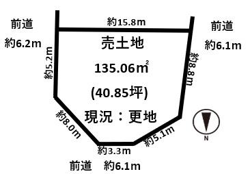 香芝市藤山2丁目建築条件無し売土地約40.8坪・角地