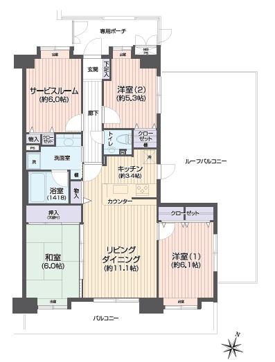 ライオンズガーデン狭山祇園　８階最上階角部屋