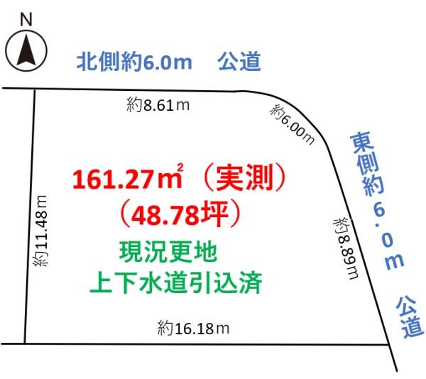 狭山市中央1丁目　北東角地　建築条件なし売地