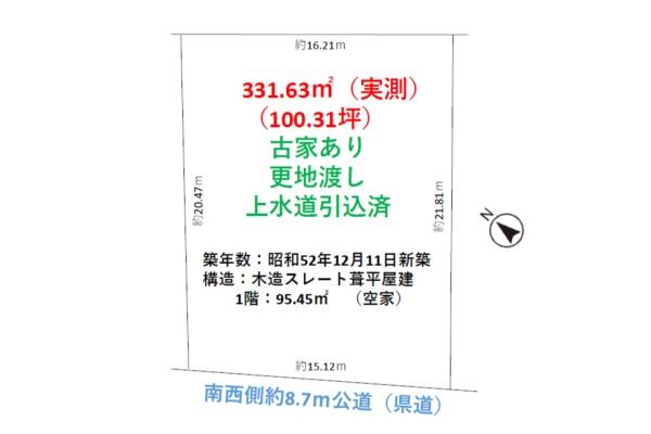 狭山市中新田　敷地約100坪　建築条件なし売地