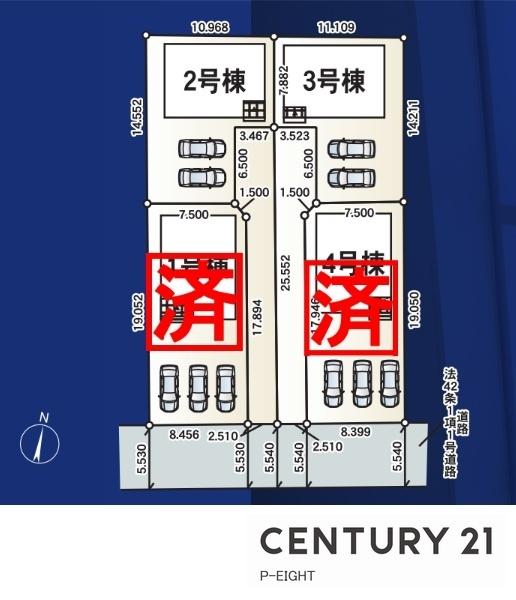 一宮市今伊勢町馬寄字東更屋敷の新築一戸建(区画図)