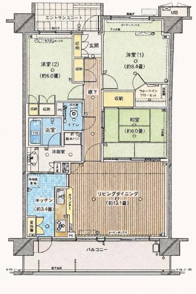 【ルネ・アイクレール】上階二面バルコニー　駐車場1台確保