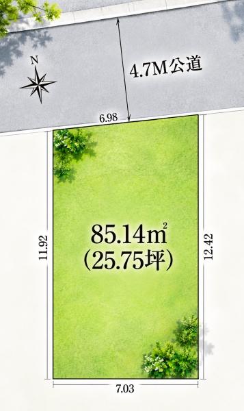 はびきの４丁目　土地２５坪以上の整形地　建築条件無し売土地