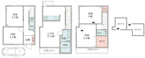吹田市朝日町の中古一戸建て(間取り)