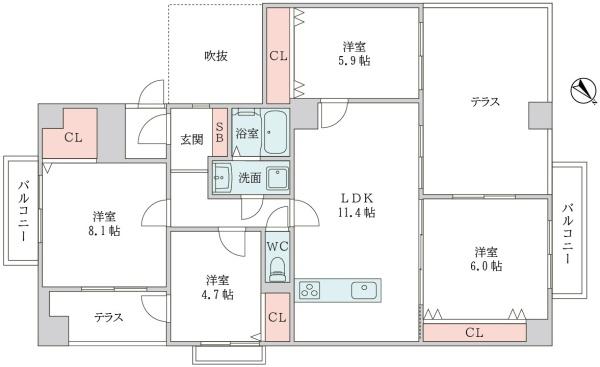緑地公園グリーンハイツ6号棟(間取り)