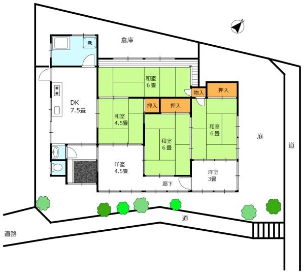 上田中町5丁目／平家　奥側土地