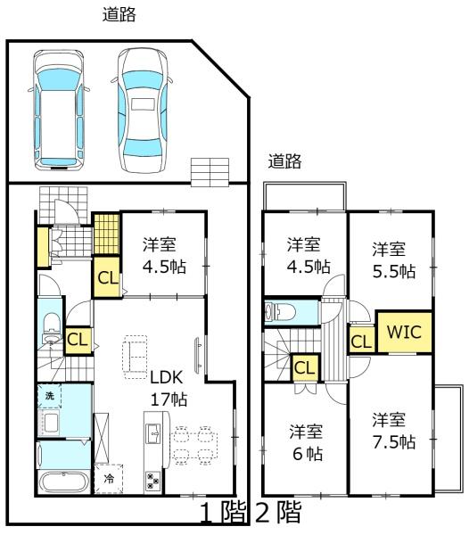 新垢田南町/1-2新築 角地(間取り)
