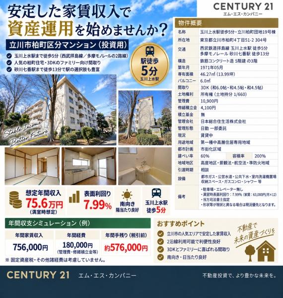玉川上水駅より歩いて5分・立川柏町団地19号棟