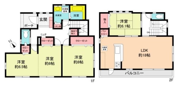 ２階リビングでプライバシーと日当たりに溢れる住まい　収納充実
